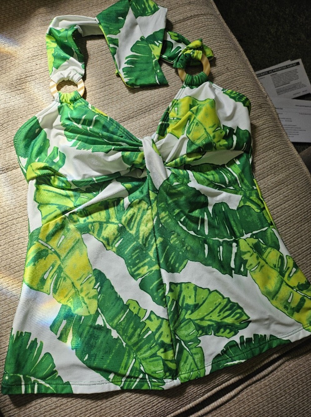 ANTONIO MELANI Green & White Tropical Leaf 2 Pc Swimsuit